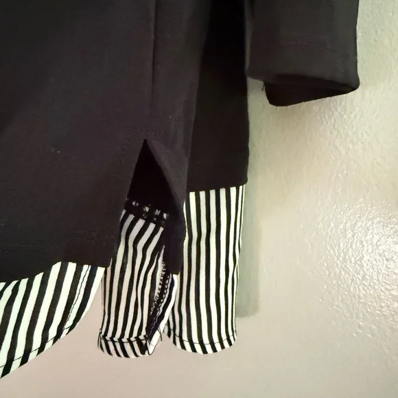 Adrianna Papell Black White Layered V-Neck Tunic with Striped Collar XL - Picture 7 of 13